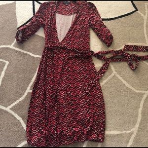 Banana Republic Red Block Print Wrap Dress XS